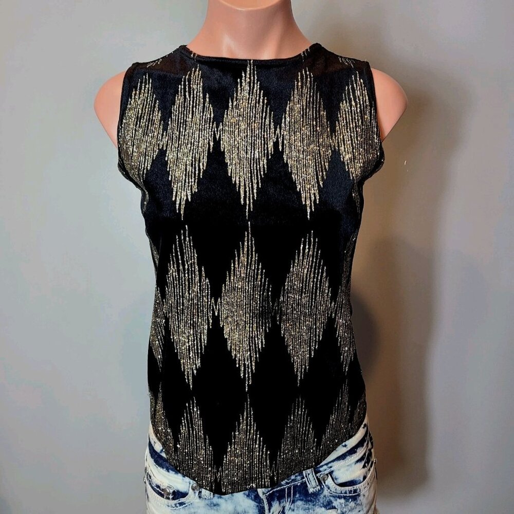 Vintage Fashion Bug Black Velvet Gold Gilded Glitter Top Art Deco 1920s‎ Y2K